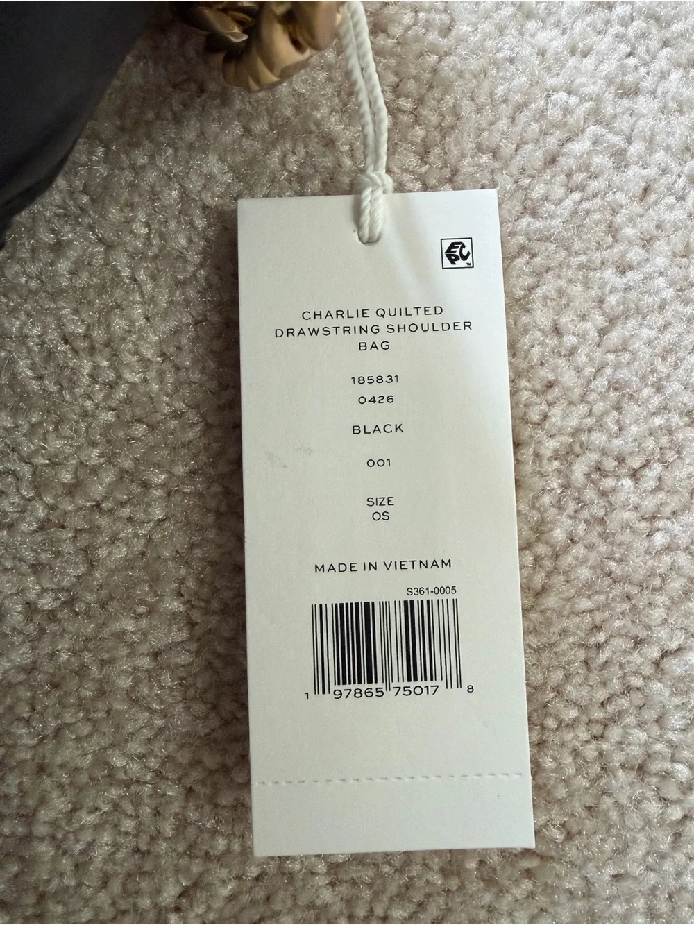 NWT Tory Burch Black Charlie Drawstring Bag